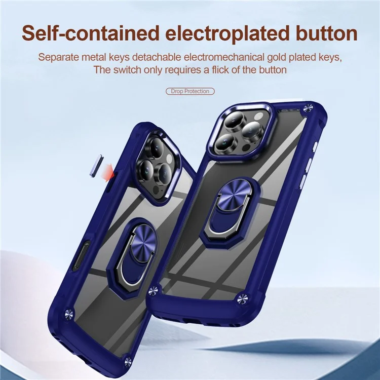 Для iPhone 16 Pro Max Case Alloy Lens Frame PC + TPU Kickstand Phone Back Cover - Sapphire