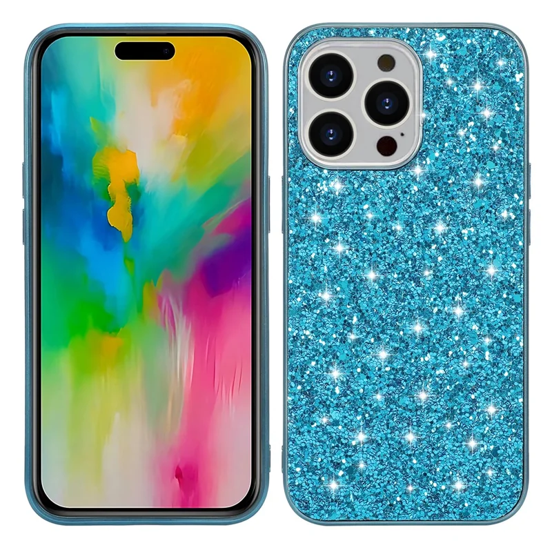 Para iPhone 16 Pro Max Case TPU + PC Sparkling Glitter Phone Back Cover - Azul