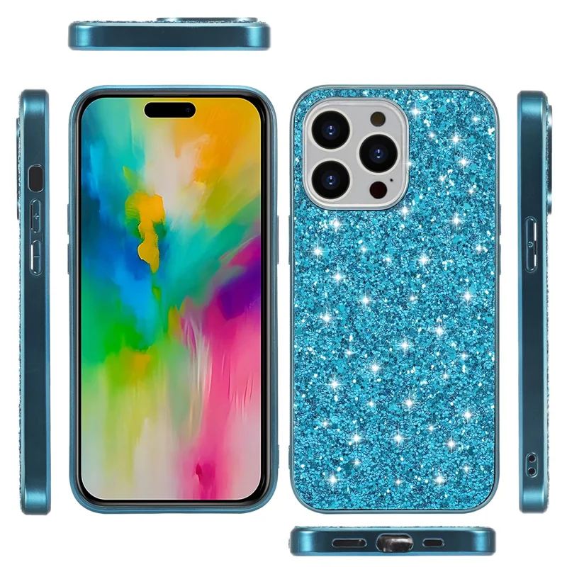 Para iPhone 16 Pro Max Case TPU + PC Sparkling Glitter Phone Back Cover - Azul