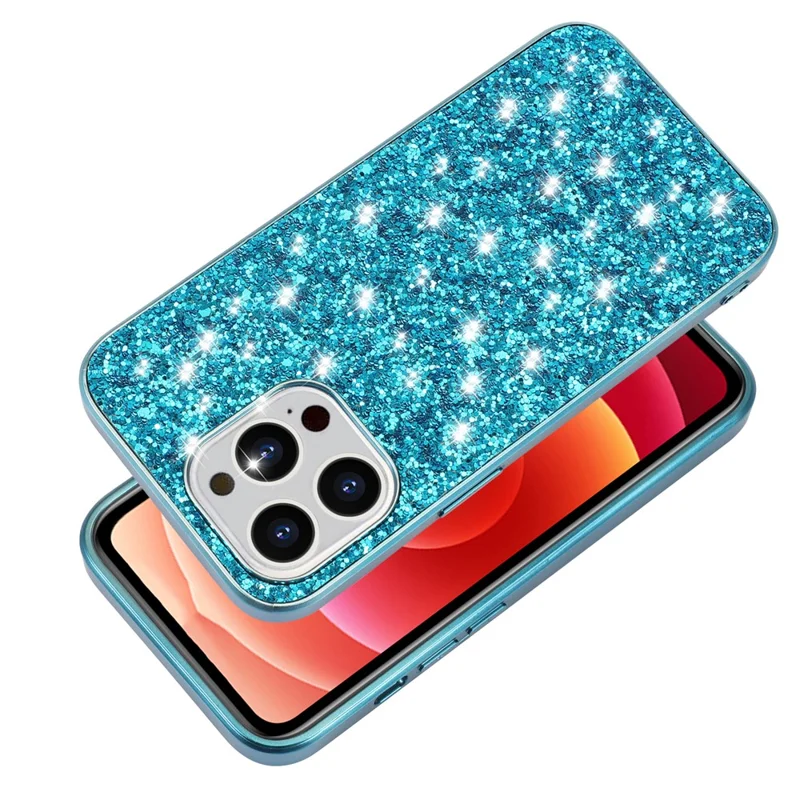Para iPhone 16 Pro Case TPU + PC Sparkling Glitter Phone Back Cover - Azul
