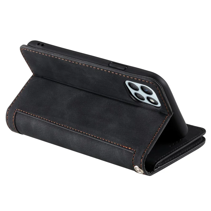 For Honor X6b 4G Case PU Leather Phone Cover with Zipper Wallet 9 Card Slots - Black