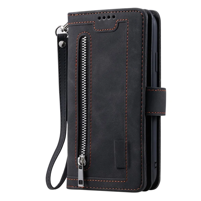 For Honor X6b 4G Case PU Leather Phone Cover with Zipper Wallet 9 Card Slots - Black