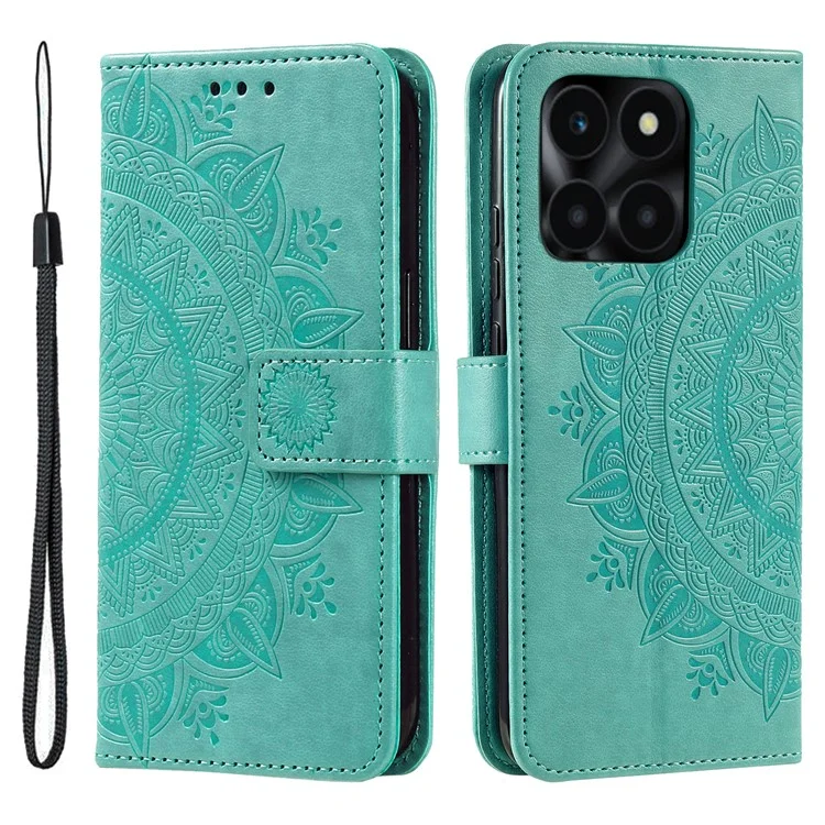 For Honor X6b 4G Case Imprinted Totem PU Leather Wallet Stand Phone Cover - Verde