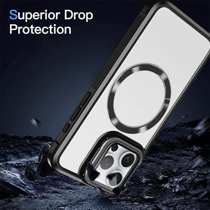 For iPhone 15 Pro Case Lens Frame Kickstand Acrylic+TPU Anti-Drop Phone Cover Compatible with MagSafe - Blue