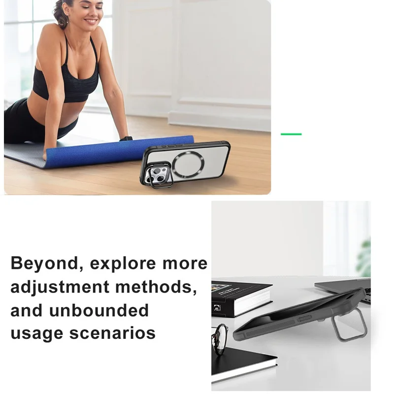 For iPhone 15 Pro Case Lens Frame Kickstand Acrylic+TPU Anti-Drop Phone Cover Compatible with MagSafe - Blue