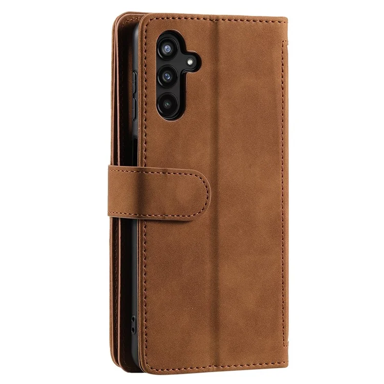 Para Samsung Galaxy A16 5G / A16 4G Case PU Leather Phone Cover com Zíper Carteira 9 Slots para Cartão - Marrom
