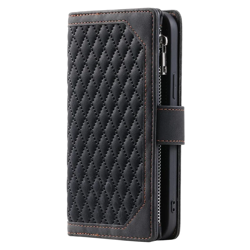 Style 005 til Samsung Galaxy A16 5G / A16 4G Wallet Case med Rombe-stiksning PU Læder Telefonbeskyttelse - Sort