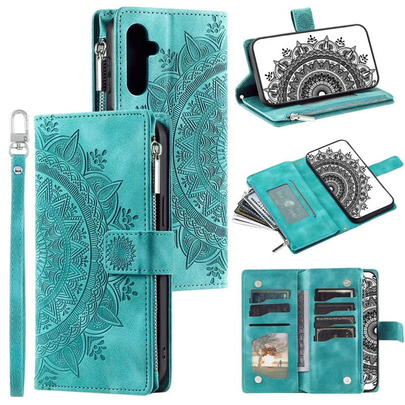 Stijl 006 Voor Samsung Galaxy A16 5G / A16 4G Portemonnee Hoesje PU Leren Telefoonhoesje met Mandala Bloemenpatroon - Groen