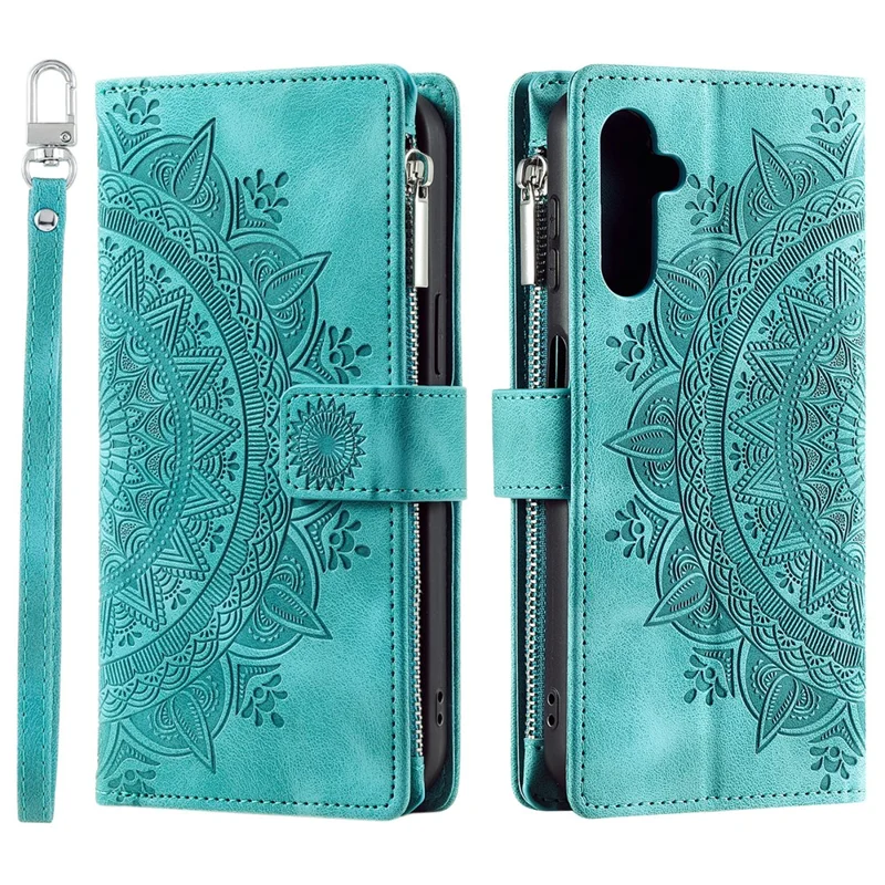 Stijl 006 Voor Samsung Galaxy A16 5G / A16 4G Portemonnee Hoesje PU Leren Telefoonhoesje met Mandala Bloemenpatroon - Groen