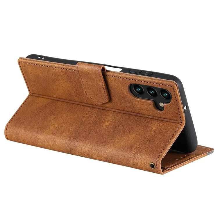 For Samsung Galaxy A16 5G / A16 4G Leather Case Splicing Stitching Wallet Stand Phone Cover with Strap - Brown