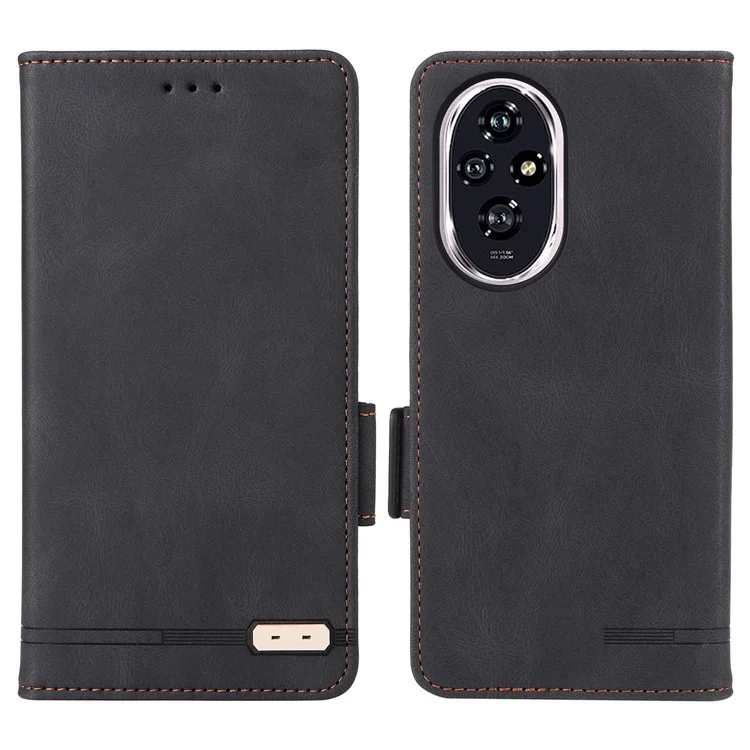 For Honor 200 5G Case Leather Wallet Flip Phone Cover with Hardware Decor - Black