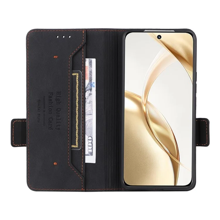 For Honor 200 5G Case Leather Wallet Flip Phone Cover with Hardware Decor - Black