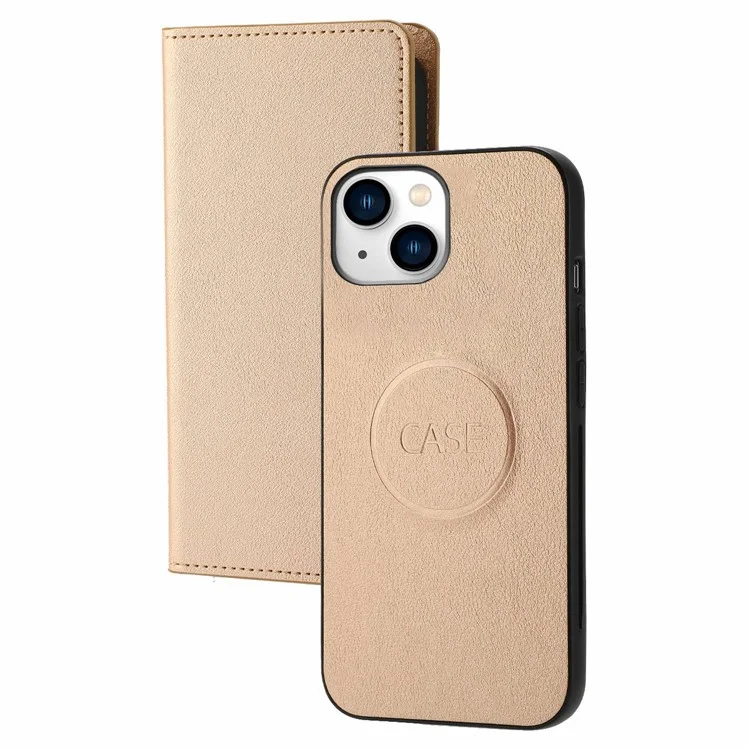 Para Iphone 14 Ultra-fino Destacável à Prova de Vaso Magnético da Carteira de Couro de Couro Casca de Capa - Ouro