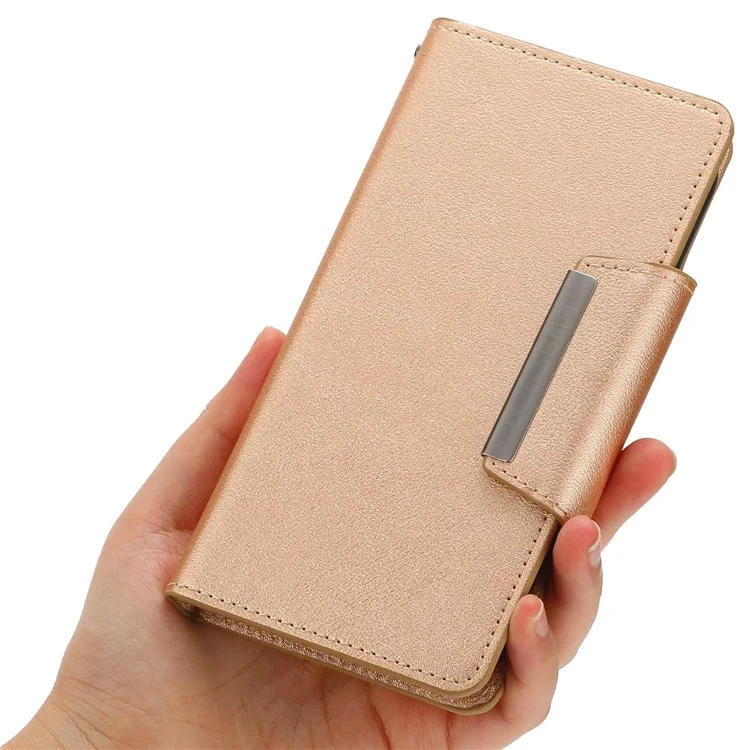 Para Iphone 14 Ultra-fino Destacável à Prova de Vaso Magnético da Carteira de Couro de Couro Casca de Capa - Ouro