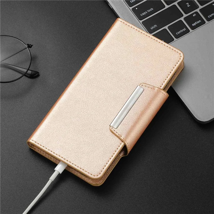Para Iphone 14 Ultra-fino Destacável à Prova de Vaso Magnético da Carteira de Couro de Couro Casca de Capa - Ouro