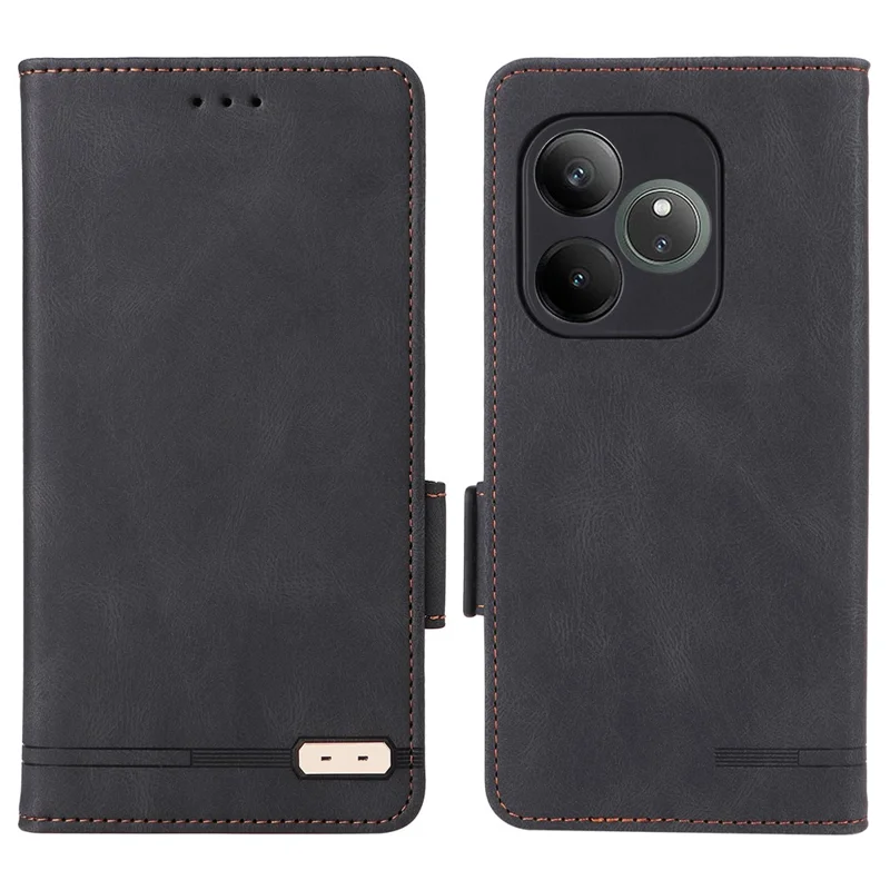 Para Realme GT 6 5G / GT 6T 5G / GT Neo6 5G / GT Neo6 SE 5G Funda de Cartera de Cuero con Decoración de Hardware - Negro