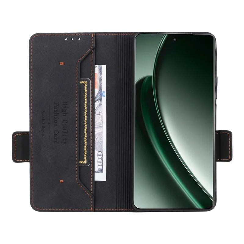 Para Realme GT 6 5G / GT 6T 5G / GT Neo6 5G / GT Neo6 SE 5G Funda de Cartera de Cuero con Decoración de Hardware - Negro