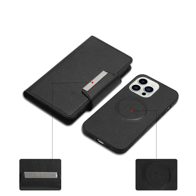 Para iPhone 14 Pro Ultra-thin Cartera Desmontable Funda de Teléfono de Cuero a Prueba de Golpes Cierre Magnético Funda de Teléfono Celular - Negro