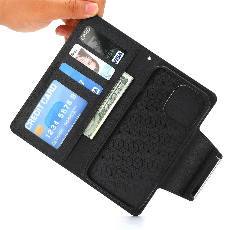 Para iPhone 14 Pro Ultra-thin Cartera Desmontable Funda de Teléfono de Cuero a Prueba de Golpes Cierre Magnético Funda de Teléfono Celular - Negro