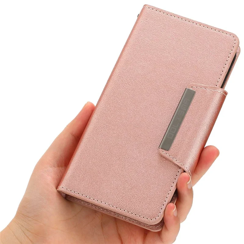 For iPhone 14 Pro Ultra-thin Detachable Leather Wallet Phone Case Shockproof Magnetic Clasp Cellphone Shell - Rose Gold