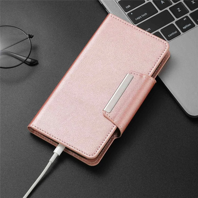 For iPhone 14 Pro Ultra-thin Detachable Leather Wallet Phone Case Shockproof Magnetic Clasp Cellphone Shell - Rose Gold