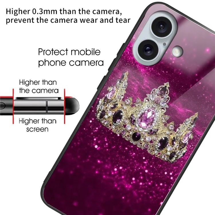 Чехол для iPhone 16, с принтом, закаленное стекло, TPU, ударопрочный - Стиль A