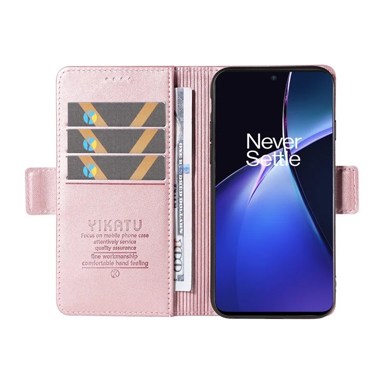 YIKATU YK-003 Für OnePlus Nord CE4 Lite 5G / Oppo K12x 5G (China) Hülle Kartenfach Ständer Leder Handyhülle - Roségold