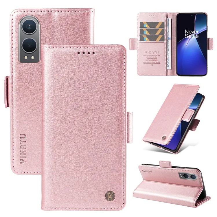 YIKATU YK-003 Für OnePlus Nord CE4 Lite 5G / Oppo K12x 5G (China) Hülle Kartenfach Ständer Leder Handyhülle - Roségold