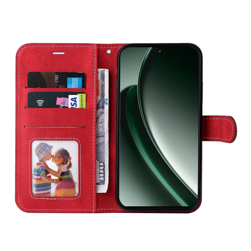 For Realme GT 6 5G Case PU Leather Wallet Phone Cover Magnetic Clasp, 3 Color Splicing - Red