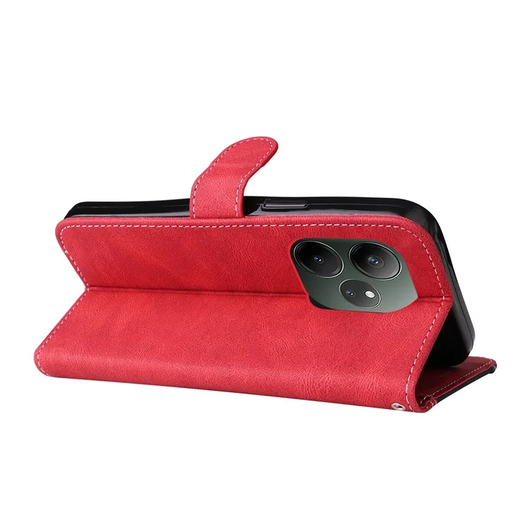 For Realme GT 6 5G Case PU Leather Wallet Phone Cover Magnetic Clasp, 3 Color Splicing - Red