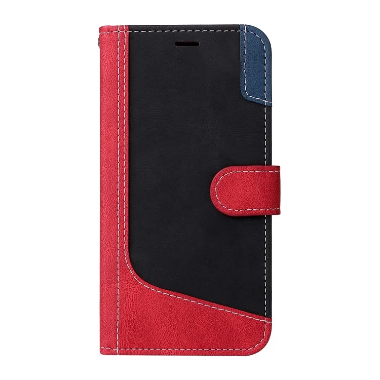For Realme GT 6 5G Case PU Leather Wallet Phone Cover Magnetic Clasp, 3 Color Splicing - Red