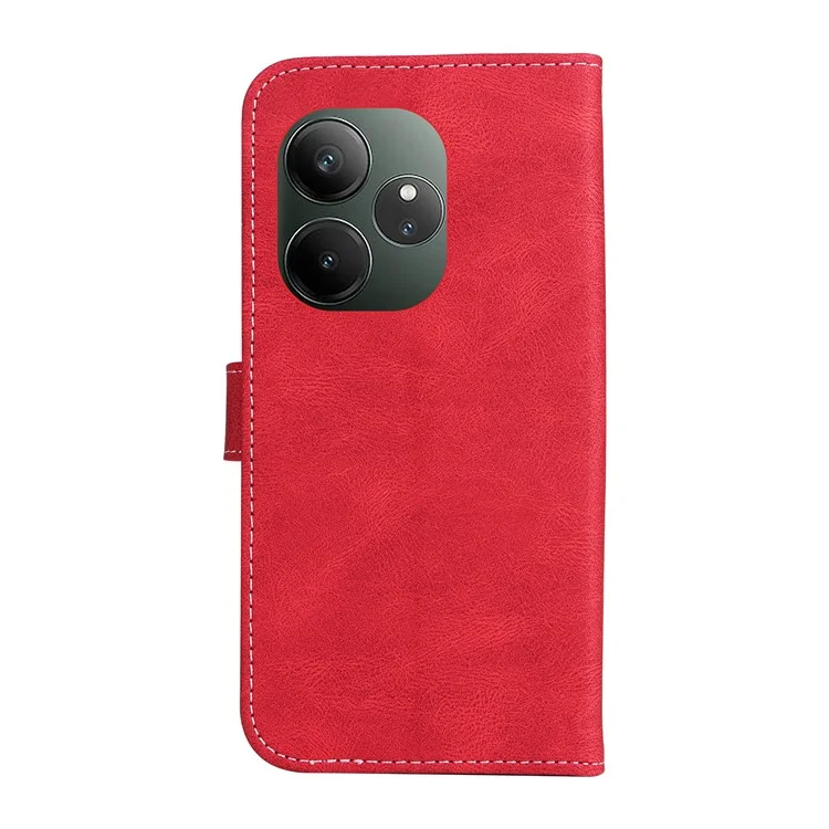 For Realme GT 6 5G Case PU Leather Wallet Phone Cover Magnetic Clasp, 3 Color Splicing - Red