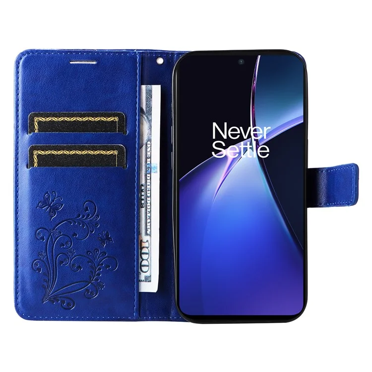KT Imprinting Flower Series-2 For OnePlus Nord CE4 Lite 5G / Oppo K12x 5G (China) Case Floral Butterfly Leather Phone Cover Card Holder - Azul