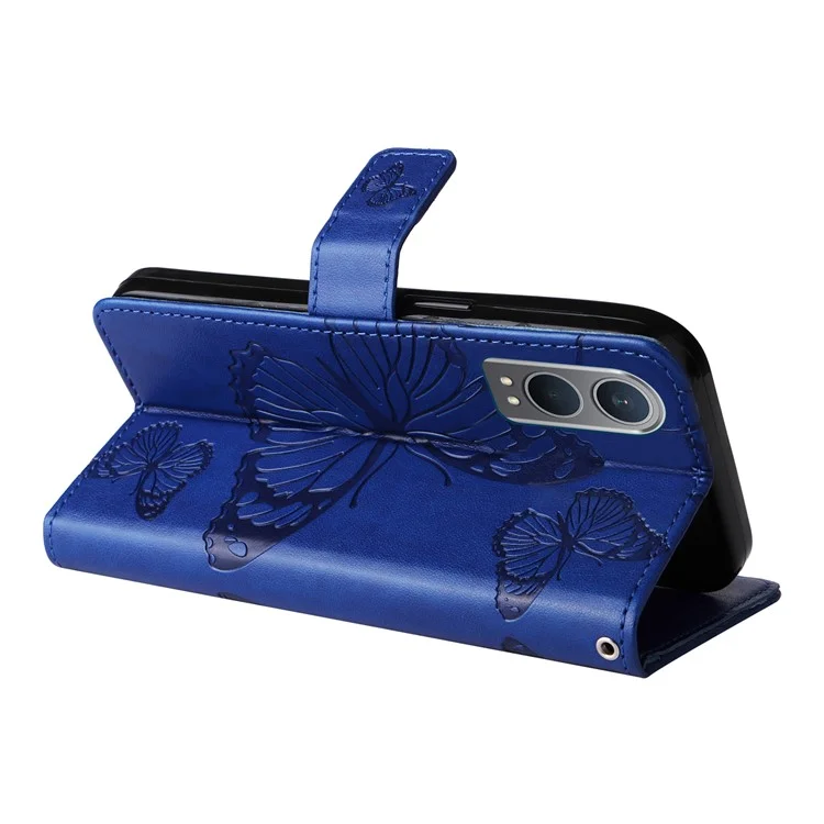 KT Imprinting Flower Series-2 For OnePlus Nord CE4 Lite 5G / Oppo K12x 5G (China) Case Floral Butterfly Leather Phone Cover Card Holder - Azul