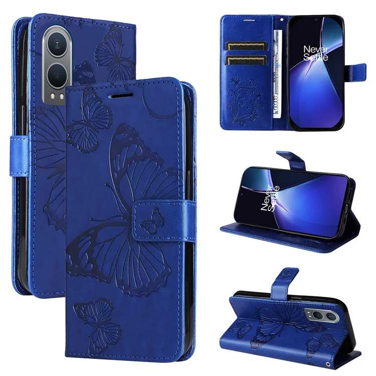 KT Imprinting Flower Series-2 For OnePlus Nord CE4 Lite 5G / Oppo K12x 5G (China) Case Floral Butterfly Leather Phone Cover Card Holder - Azul