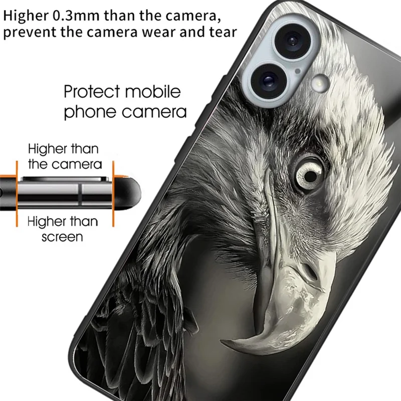 For iPhone 16 Plus TPU Case Tempered Glass Back Phone Cover Pattern Printing - Style A