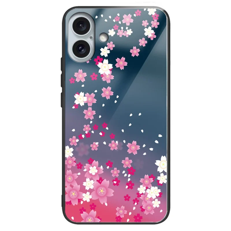 For iPhone 16 Plus TPU Case Tempered Glass Back Phone Cover Pattern Printing - Style B