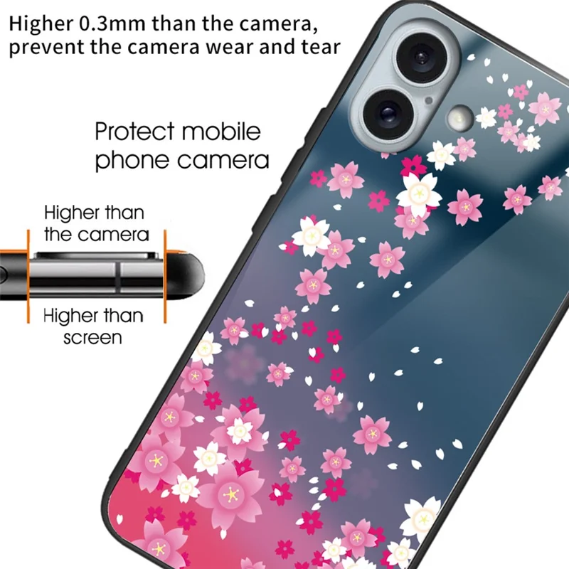 For iPhone 16 Plus TPU Case Tempered Glass Back Phone Cover Pattern Printing - Style B