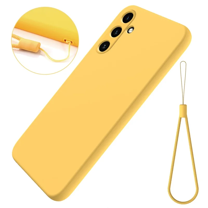 For Samsung Galaxy M35 5G Case Anti-Drop Liquid Silicone Phone Cover with Strap - Yellow