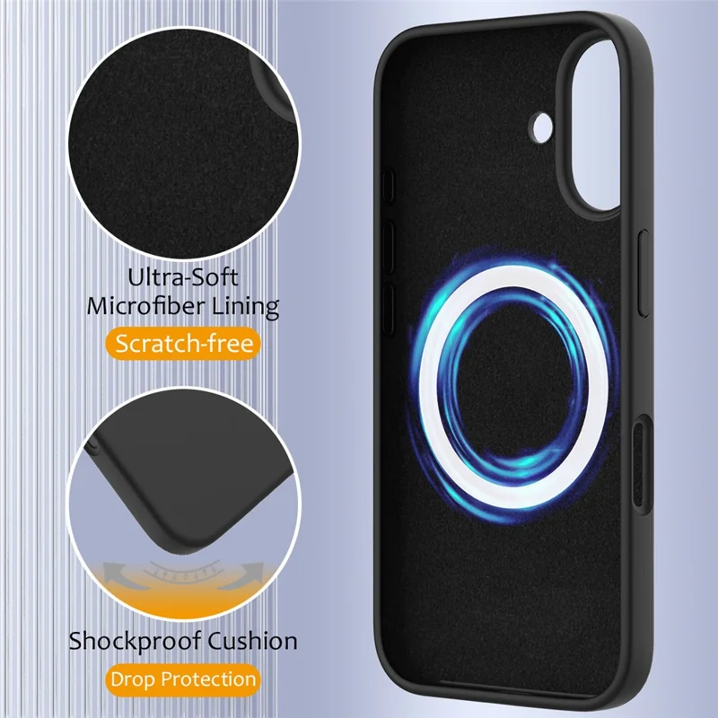 Custodia per iPhone 16 Plus Silicone Liquido Cover Telefono Compatibile con MagSafe - Nero