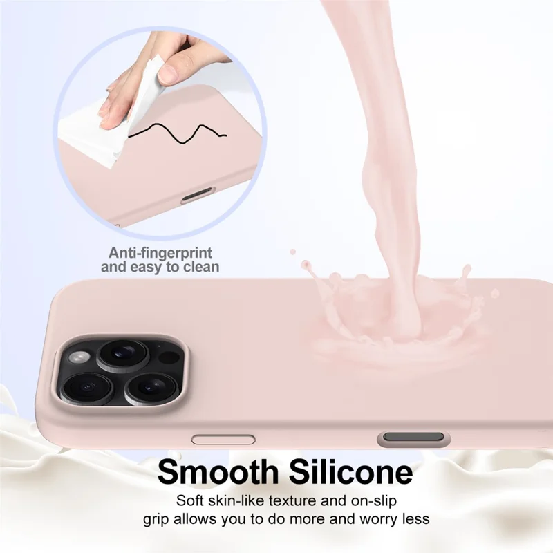 For iPhone 16 Pro Max Magnetic Case Protective Liquid Silicone Phone Cover - Pink