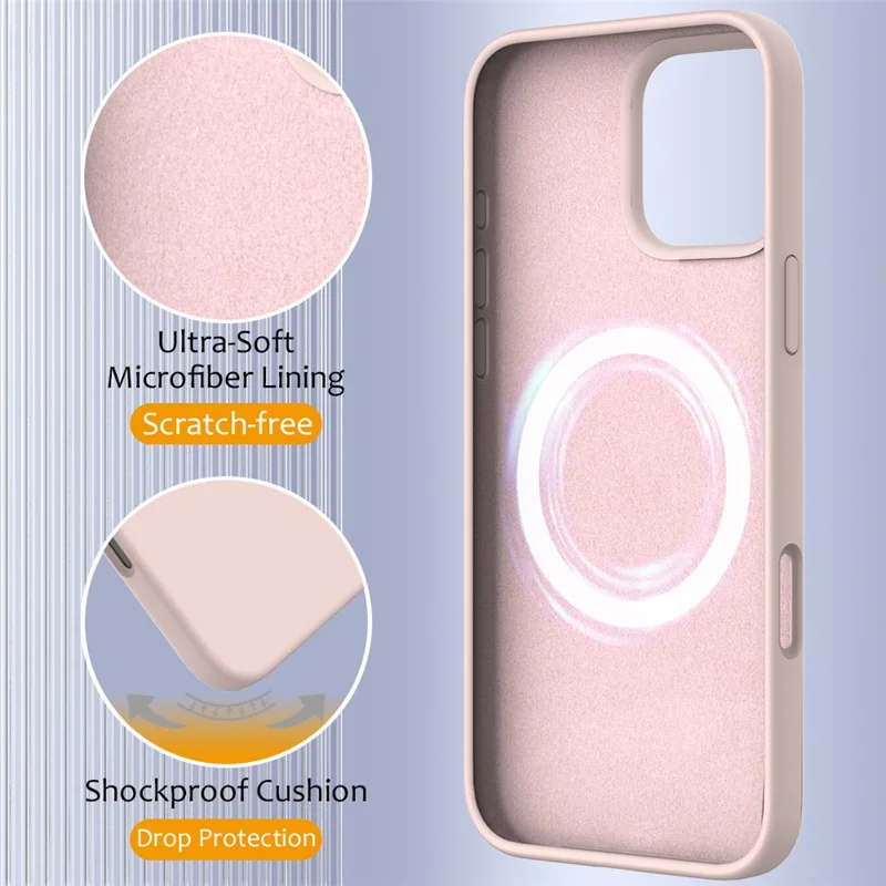 For iPhone 16 Pro Max Magnetic Case Protective Liquid Silicone Phone Cover - Pink