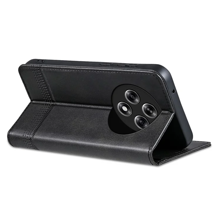AZNS For Oppo Reno12 F 5G Funda de Cartera Textura de Piel de Vaca Piel Sintética Folio Flip Funda de Teléfono - Negro