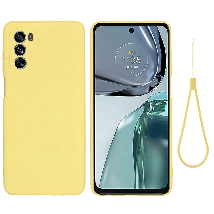 Für Motorola Moto G62 5G Flüssiger Silikon Schocksicheres Schutzhülle Weiche Faserfaser-anti-kratzer-abdeckung Mit Riemen - Gelb