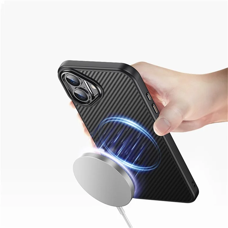 Capa Magnética Compatível com MagSafe para iPhone 16, com Textura de Fibra de Carbono