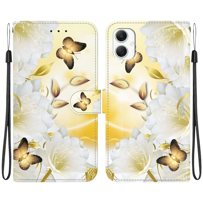 Per Samsung Galaxy A06 Custodia Portafoglio Antiurto in Pelle Flip Cover Stampa a Motivi - Farfalla d'Oro Fiore