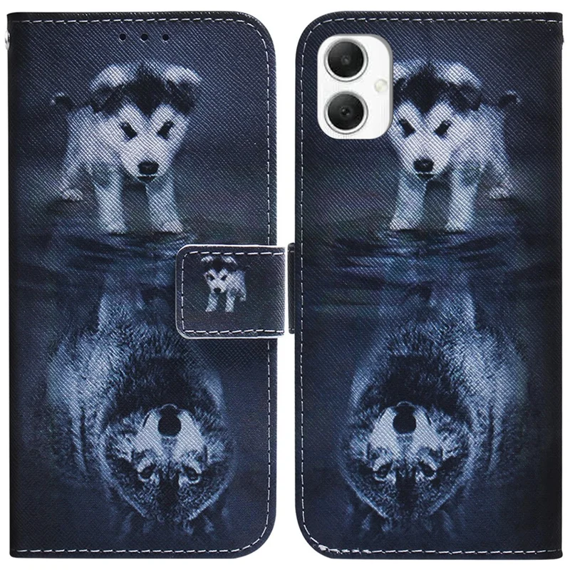 For Samsung Galaxy A06 4G Wallet Case Pattern Print Leather Phone Cover - Dog and Wolf