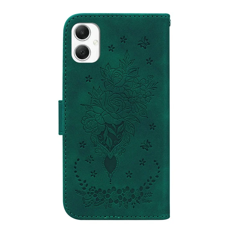 Per Samsung Galaxy A06 Case PU Leather Wallet Phone Cover Butterfly Flower Imprint - Verde