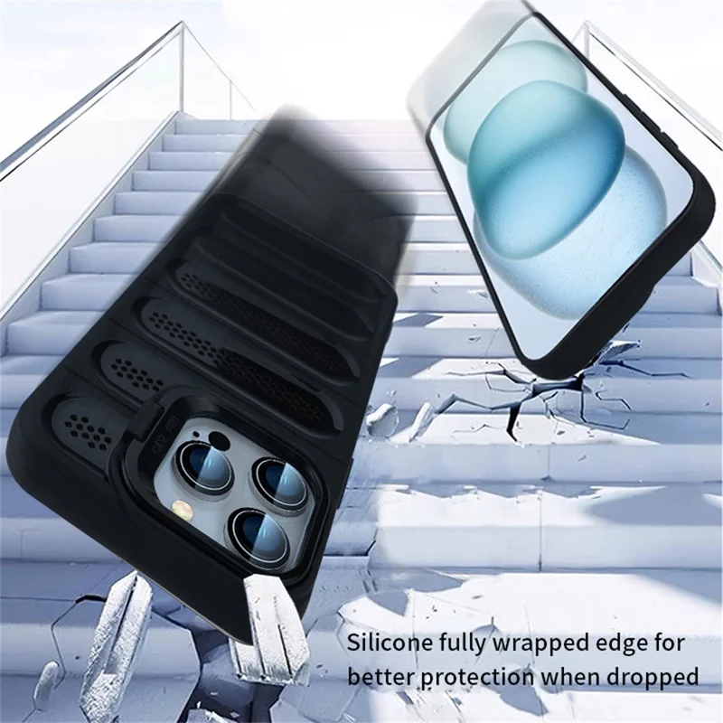 For iPhone 14 Pro Case Heat Dissipation Kickstand Airbags Anti-Drop TPU+PC Phone Cover - Transparent Grey