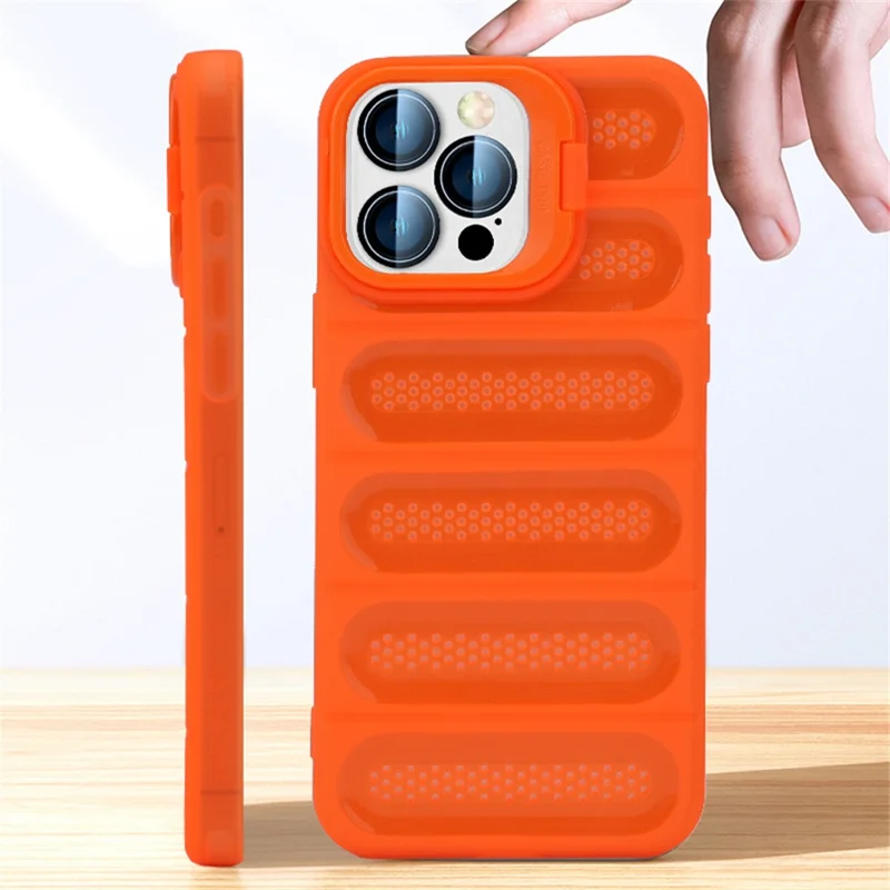 For iPhone 14 Pro Case Heat Dissipation Kickstand Airbags Anti-Drop TPU+PC Phone Cover - Transparent Grey